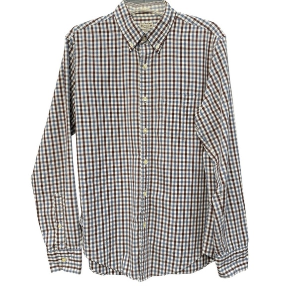J. Crew Other - J.Crew Men’s Slim Fit Blue Brown Gingham Plaid Cotton Button Down Shirt M